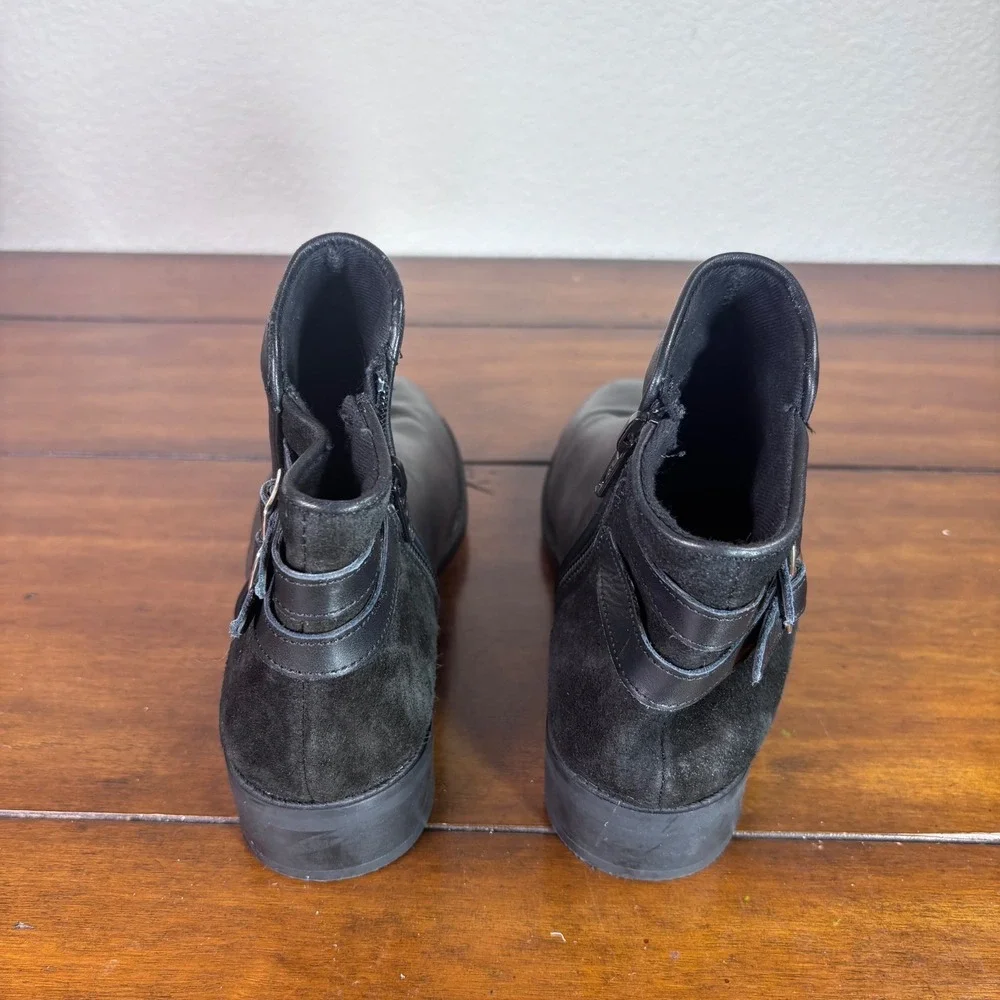 Zara Ankle‎ Boots Girls Size 35 Black Leather Suede Moto Side Zip Buckle Shoes